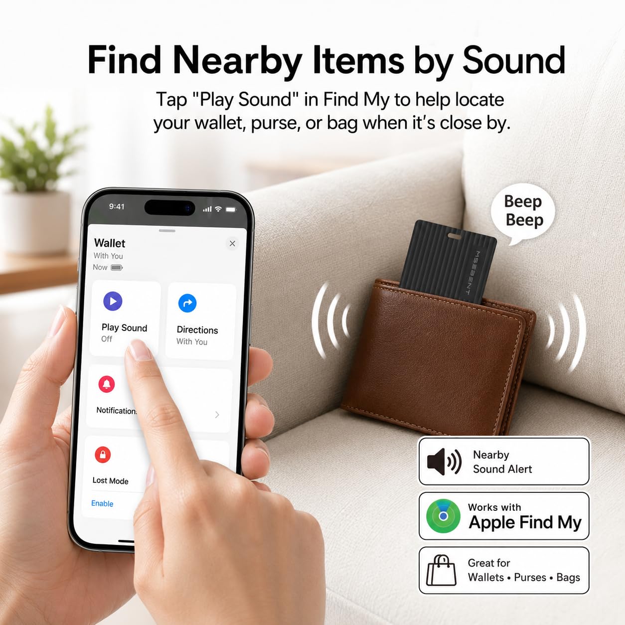 Carte Tracker MSEBENT Ultra-Mince pour Portefeuille, Localisateur Bluetooth pour Clés, Portefeuilles, Sacs & Bagages, Compatible Apple «Localiser» [Certifié Apple MFi] (iOS Seulement), Rechargeable &