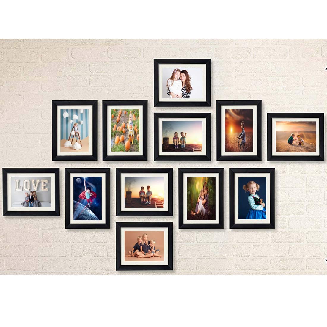 AG Crafts™ Classic Frame With Mount set of 12 Individual Photo Frames (6"x8"-12 set with mount) (Black With Mount)