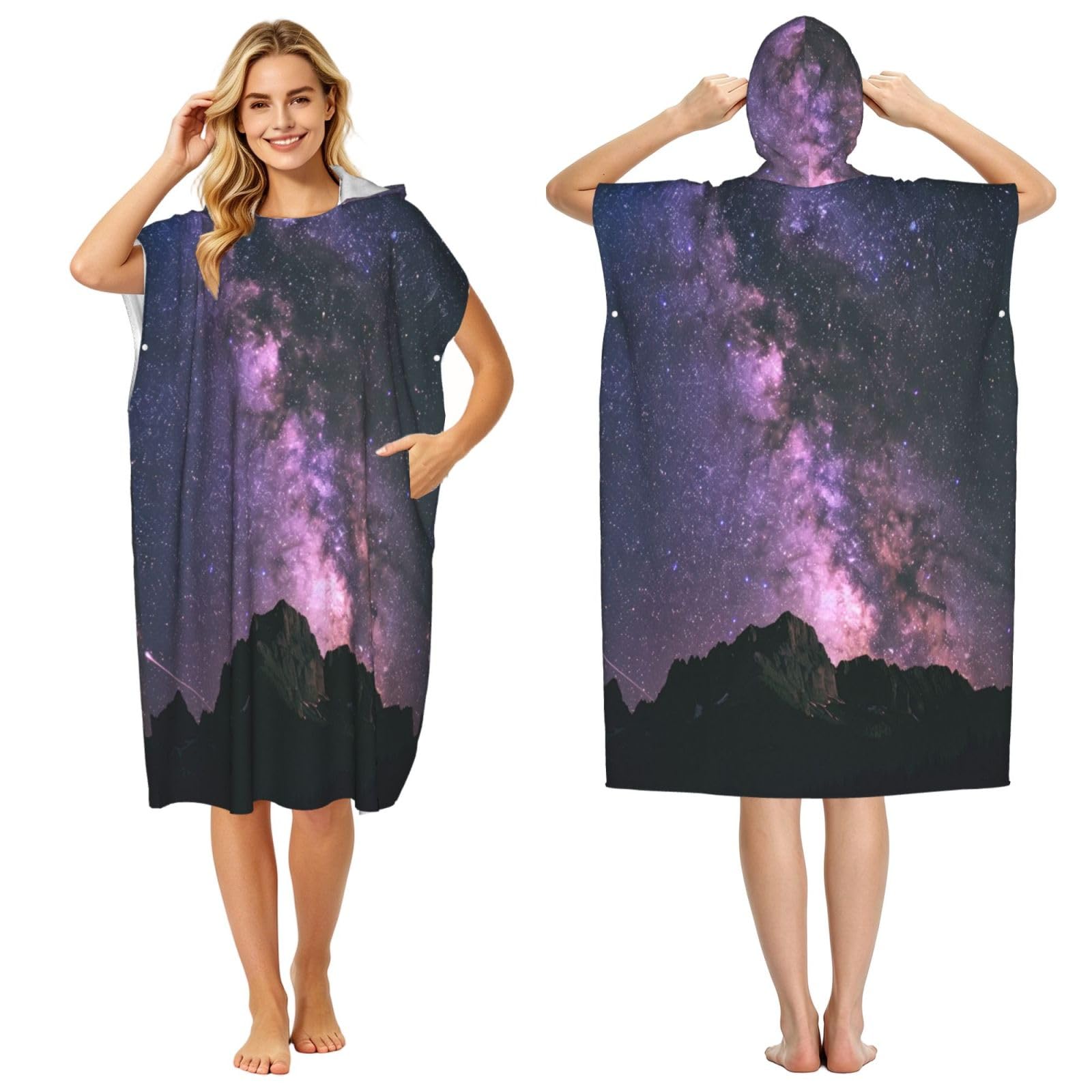 DTHKJNLSF Starry Sky Adult Hooded Beach Poncho Towel