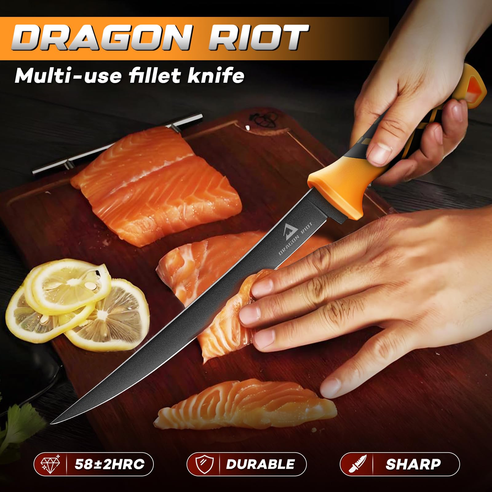 DRAGON RIOT Set Coltelli per Sfilettare Pesce Acciaio Inox | Set Coltelli da Disosso Cucina e Outdoor con Lama Flessibile, Impugnatura Antiscivolo, Coltello Sfilettare Pesce