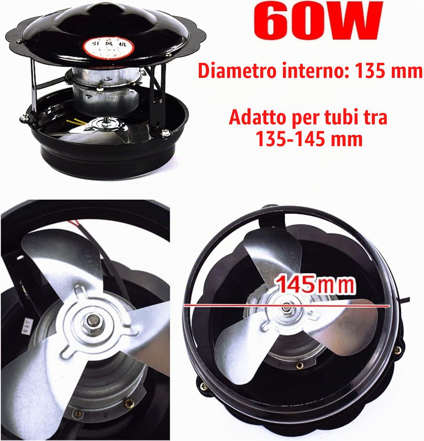 REHOOF Aspiratore di Fumo per Camino,Aspiratore per Camino Aspiratore per Canna Fumaria Induttore di Tiraggio per Camino Aspiratore per Camino per Camino,Ventola Aspirazione per Stufe A Legna 60W