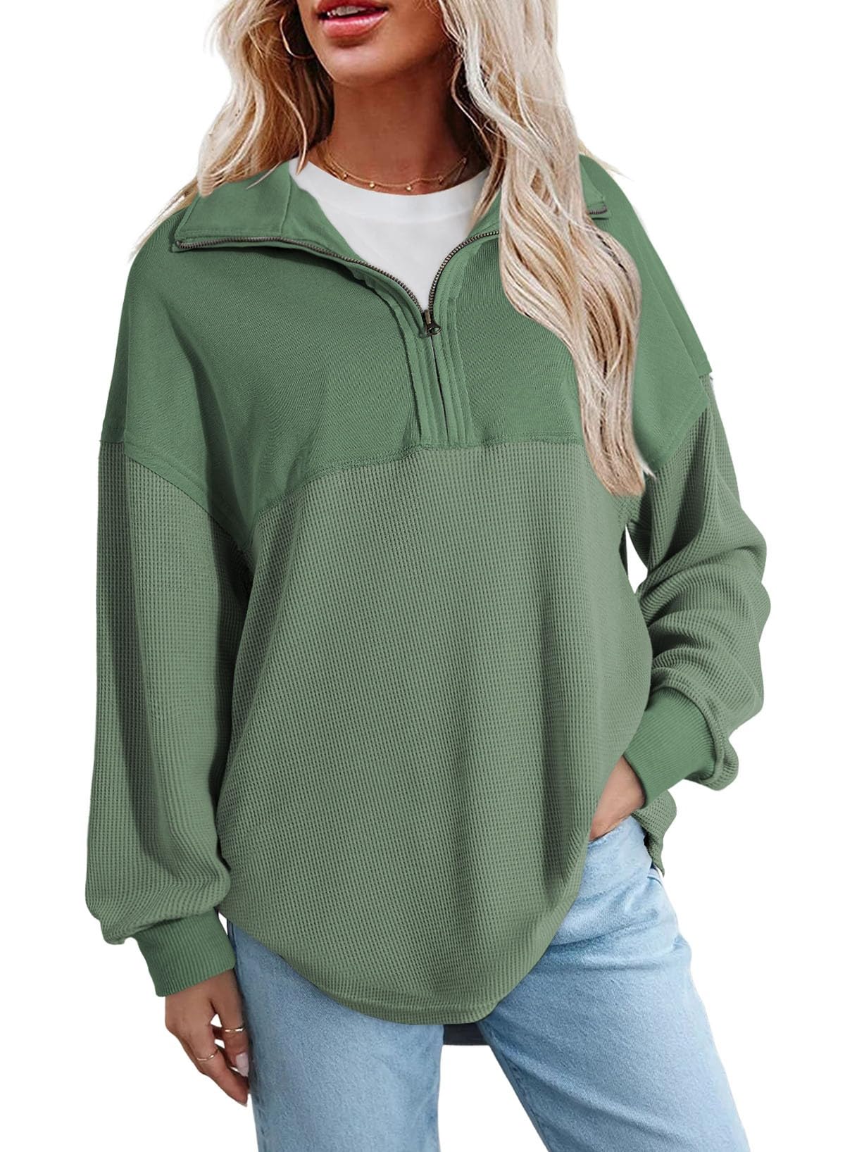SHEWIN Women Fall Sweatshirt Casual Half Zip Pullover Fall Top 2026 Clothes | Overszied, Long Sleeve, Quarter Zip, Trendy, Loose Fit, Zipper