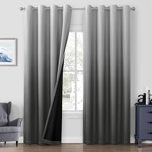 HOMEIDEAS Cortinas opacas 100% degradadas para dormitorio, 52 x 84 pulgadas de largo, oscurecimiento de habitación, bloqueo de luz degradado,