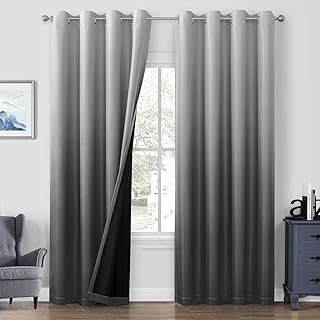 HOMEIDEAS Grey 100% Ombre Blackout Curtains for Bedroom, 52 X 84 Inches Long Room