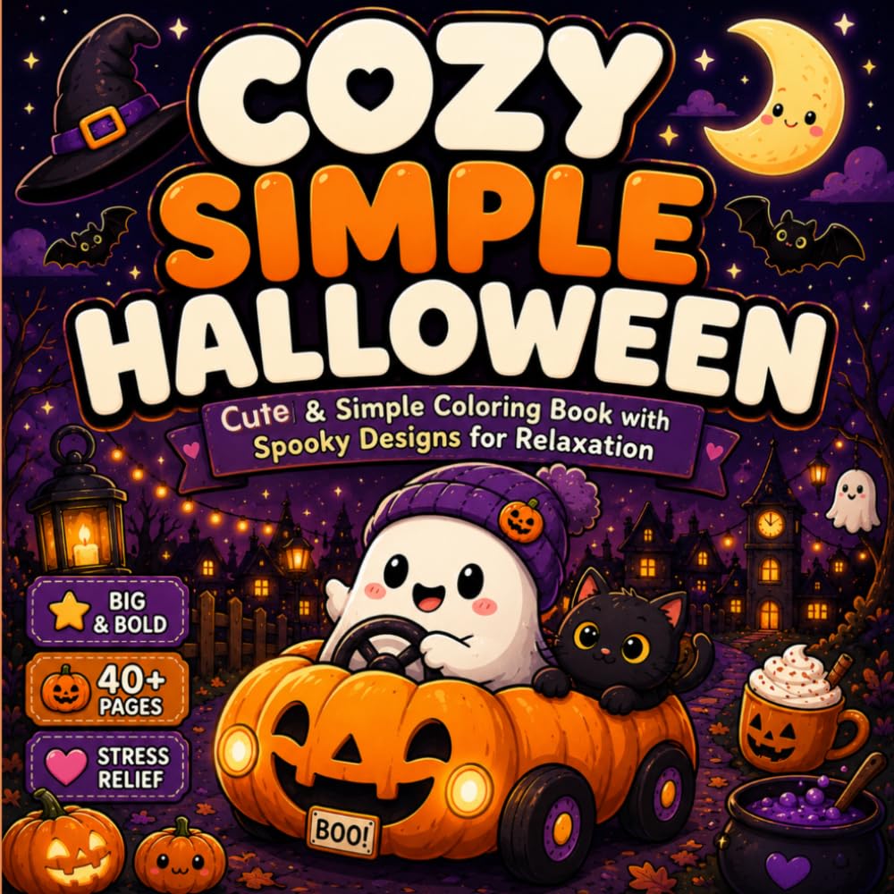 Cozy Simple Halloween: Cute & Simple Coloring Book with Spooky Designs for Relaxation