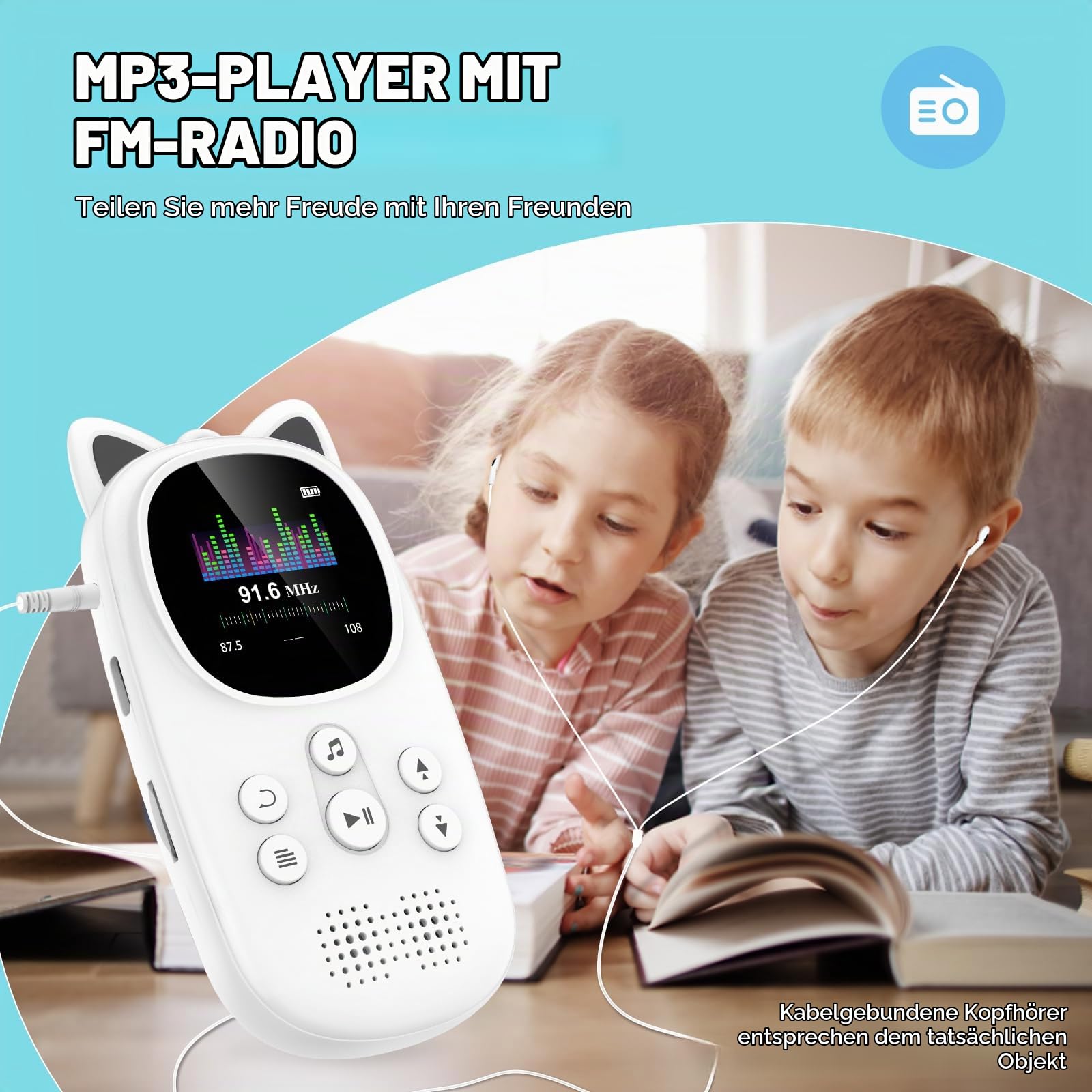32GB MP3-Player mit Bluetooth 5.0, Oilsky Kinder MP3 Player mit Kopfhörer, 750mAh Tragbarem Sport Mp3 Musikplayer mit Lautsprecher, UKW-Radio, Schrittzähler, Diktiergerät (Schwarz)