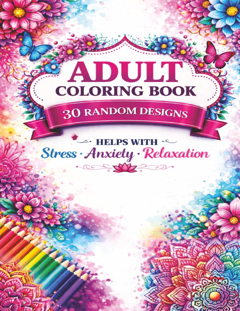 Adult Coloring Book for Stress Relief, 30 Relaxing Designs, Easy Mandala & Simple Patterns, Anxiety Relief Coloring Book for Adults