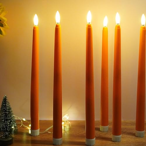 Miniatura 6 de Juego de 12 velas cónicas sin llama naranja con control remoto, batería parpadeante para Halloween y otoño