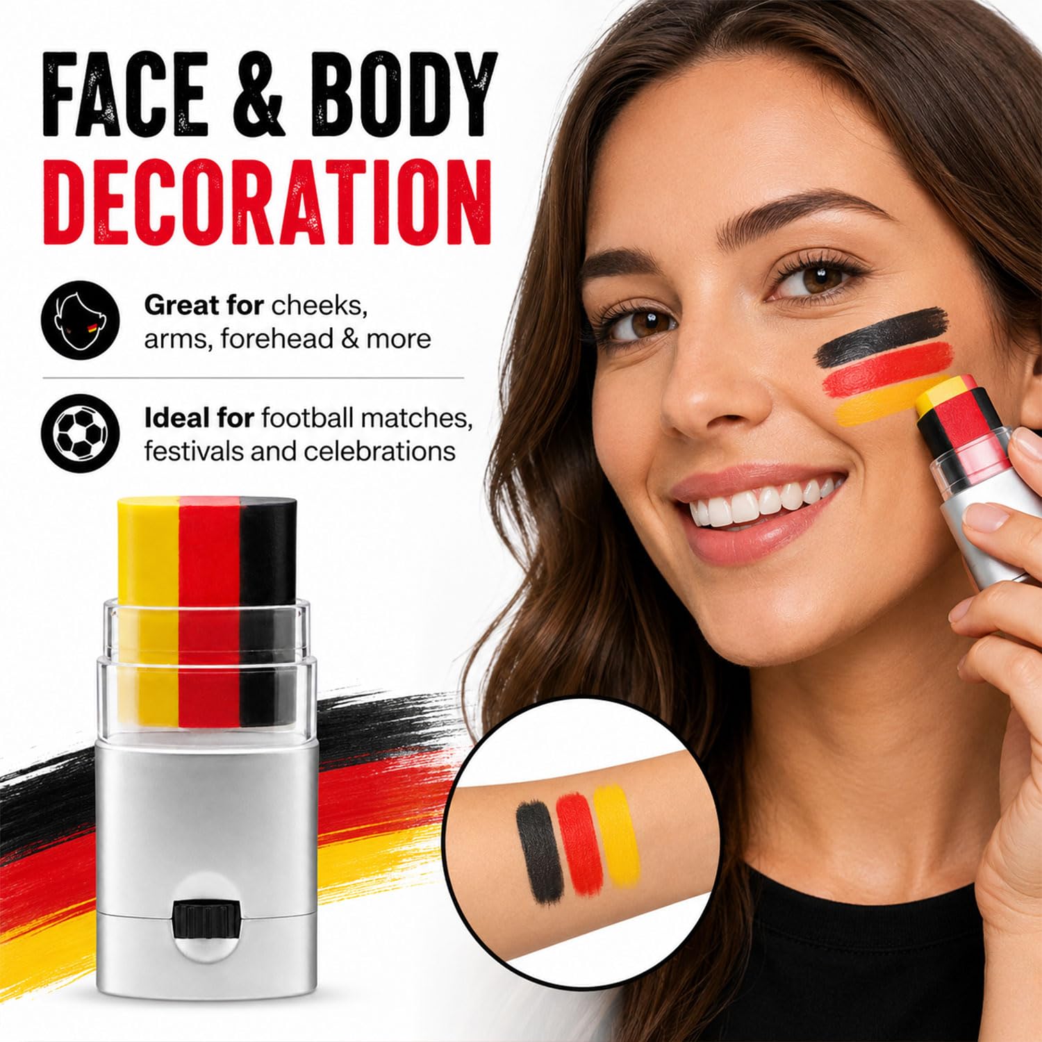 Sunshine smile Lot de 2 crayons de maquillage Coupe du monde 2026 Noir/rouge/jaune