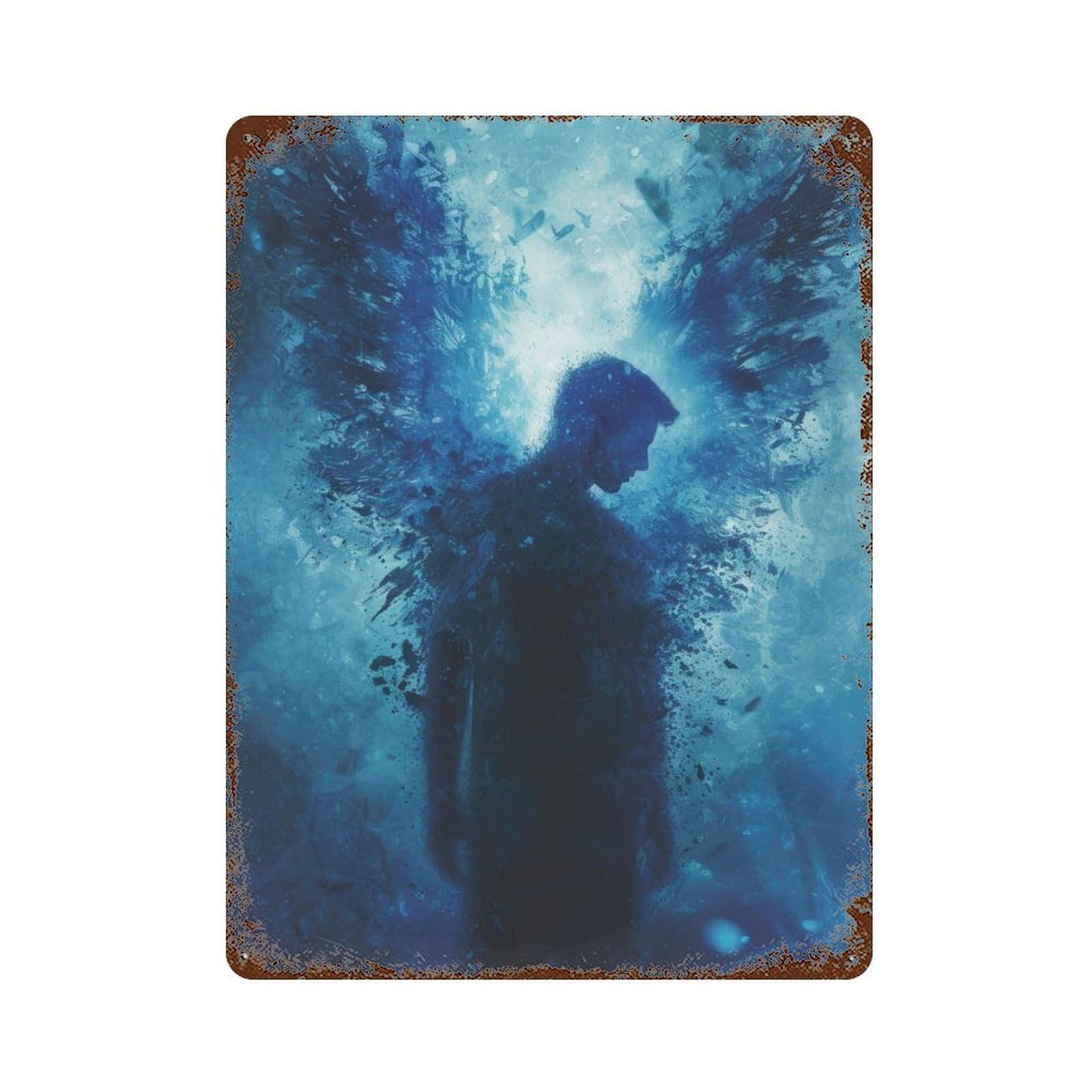 Rustic Tin Plaque with Fallen Angel Design 15.7"x11.8", for Cafe, Home Bar And Lounge Decor, Industrial Home Decor