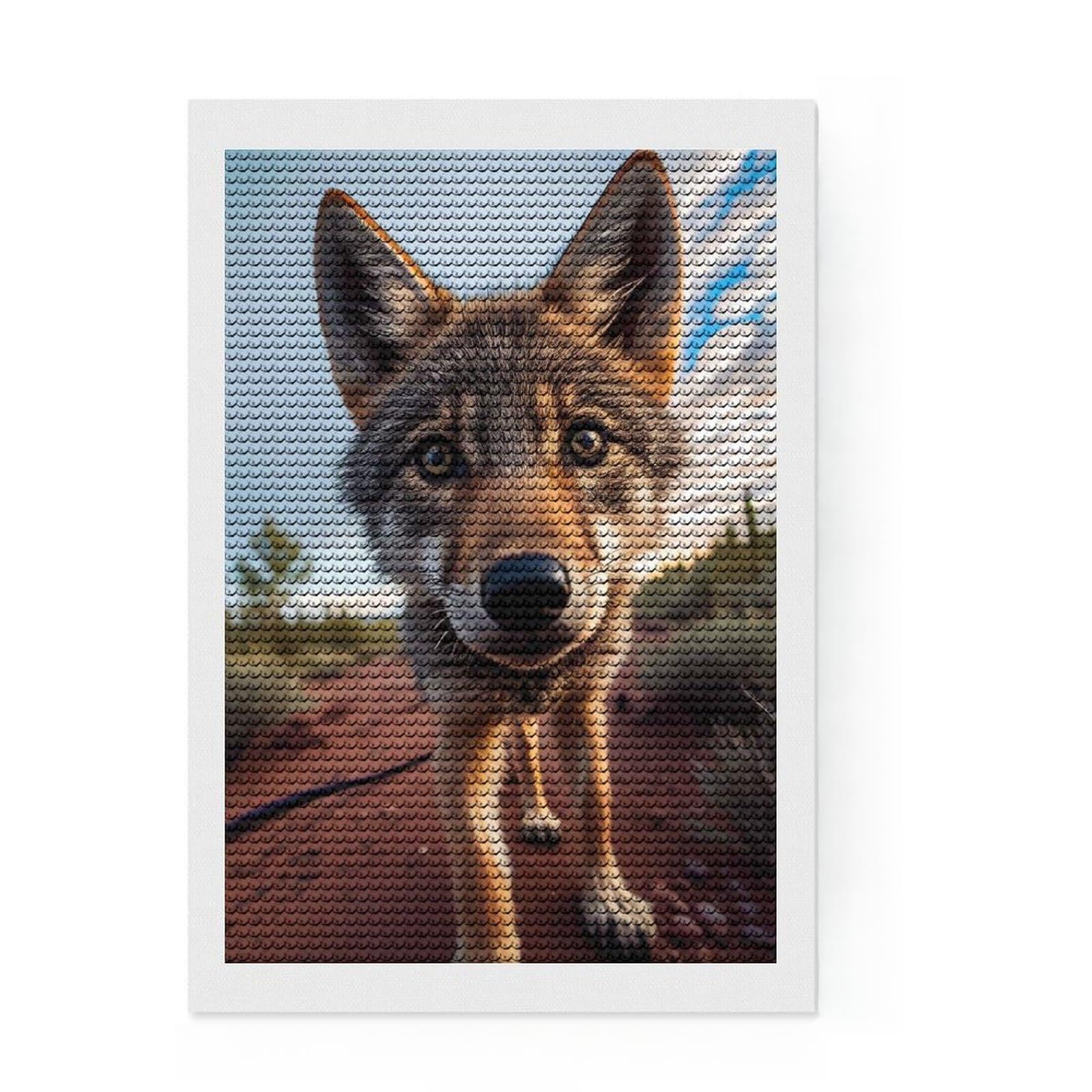 Junmoney Selfie of A Young Wolf Diamond Art Canvas 8"x12", for Beginners, Easy to Enjoy, Cosy Home Accent, Christmas Gift, Enjoyable At-Home Hobby