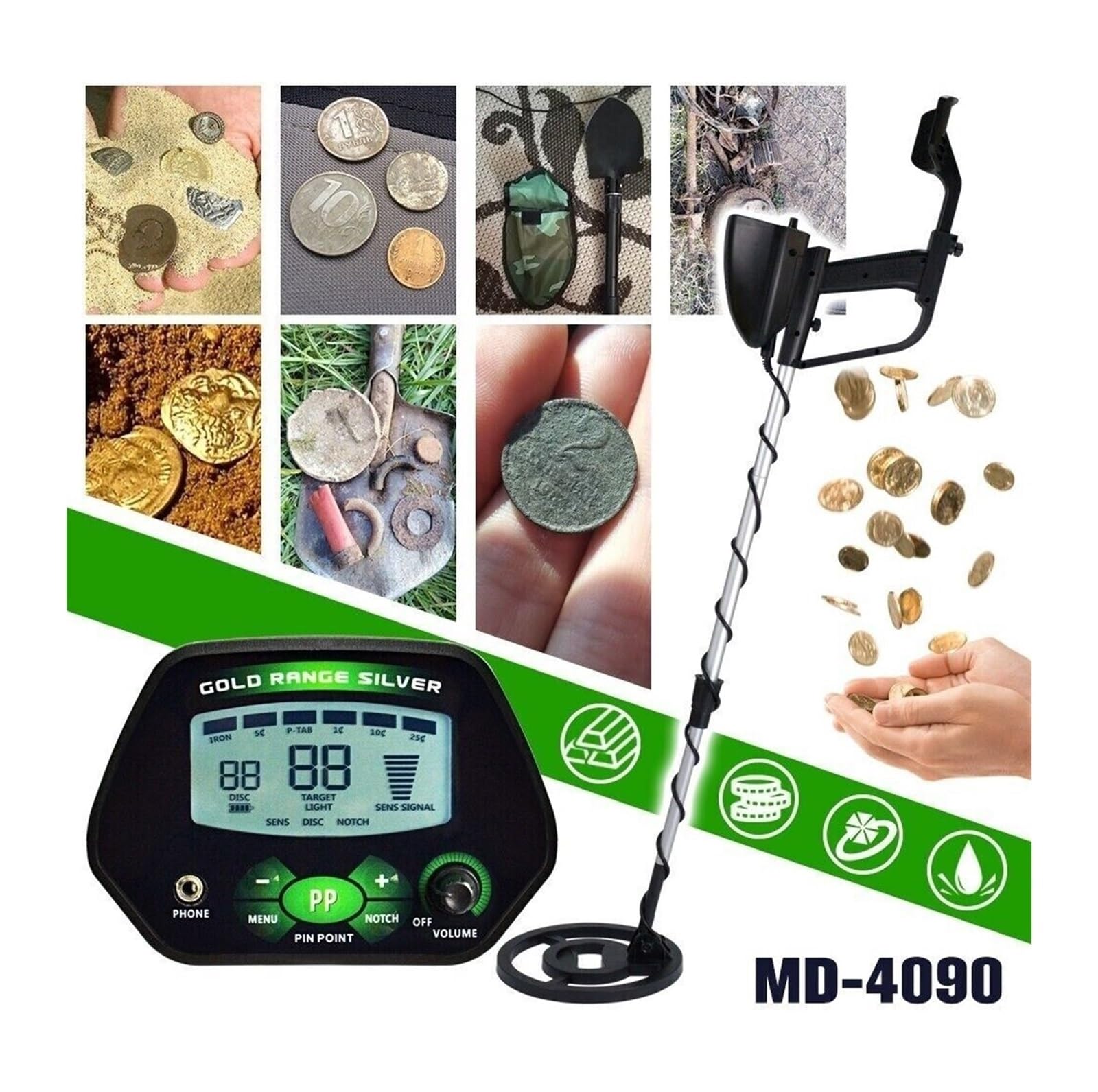 Wykrywacz metali dla dorosłych, MD-4090 Podziemny wykrywacz metali Wykrywacz metali LCD z funkcją pamięci Podświetlenie regulowane do wykrywacza złota