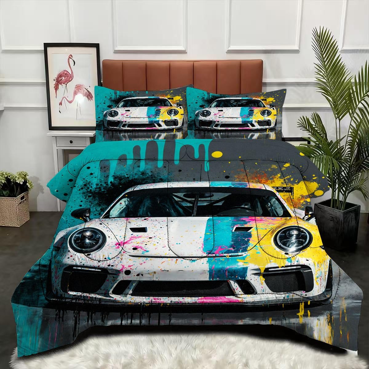 Couette 240x260 cm voiture de sport 3D pour transformer votre chambre adulte ou ado