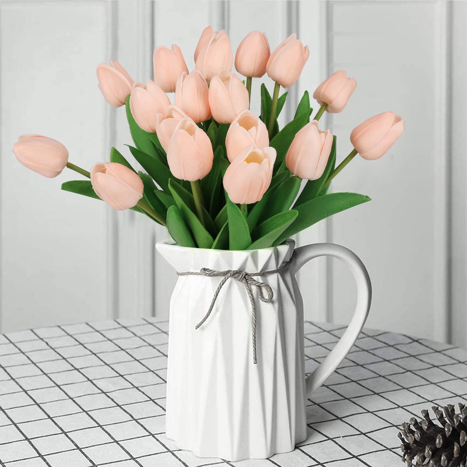 12 Tulipani Artificiali Realistici In Plastica Con Stelo In Filo - Beige - Fiori Finti Per Decorazioni Matrimoniali, Casa, Centrotavola - 4