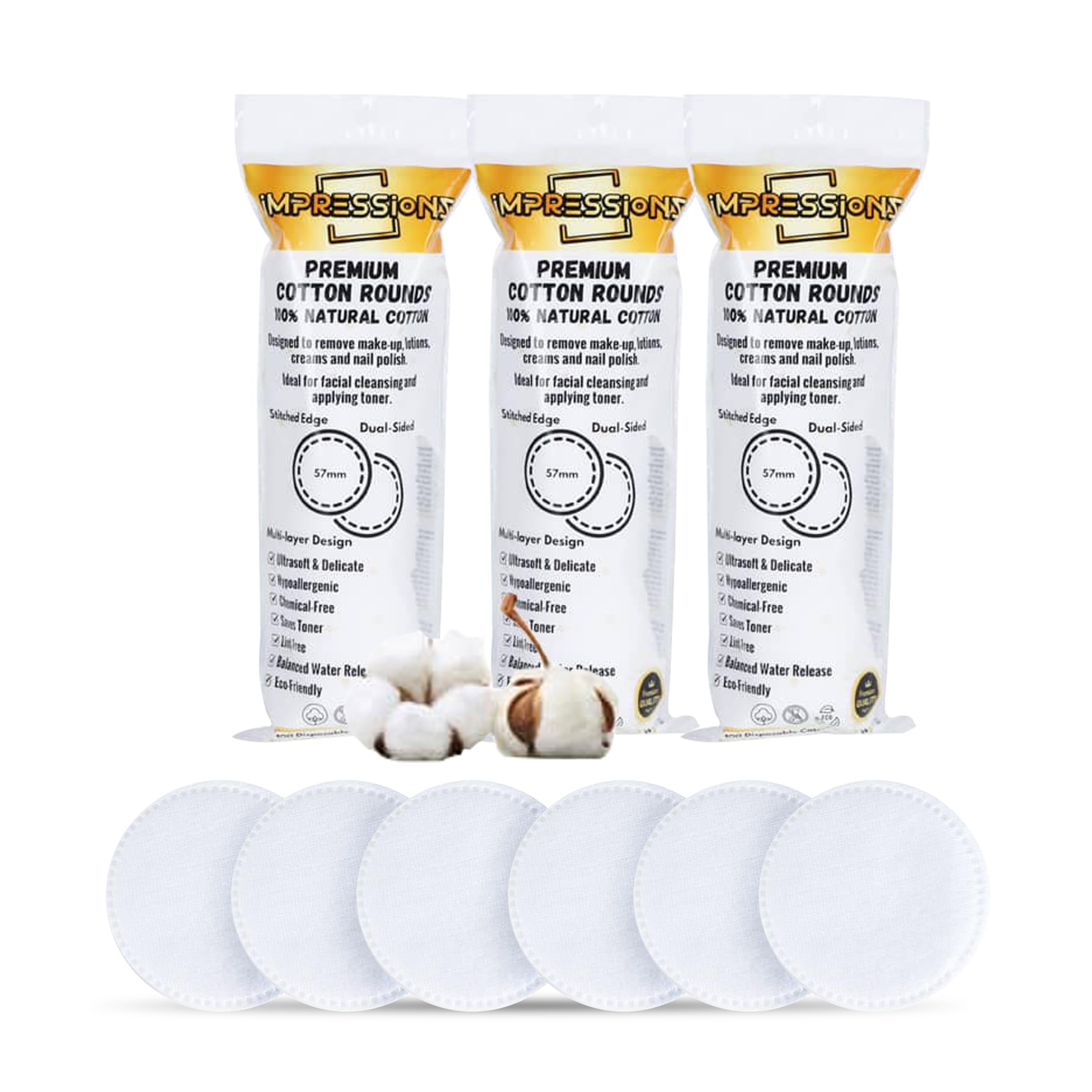 ImpressionZ Almohadillas faciales de algodón premium – Almohadillas faciales de algodón en bolsa resellable – Almohadillas desmaquillantes – Limpieza facial y aplicación de tóner, 300 unidades