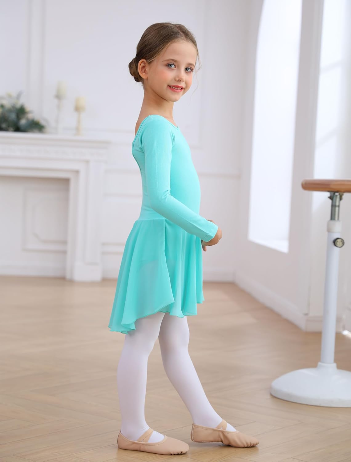 MdnMd Toddler Girls Ballet Dance Leotards Skirt Ballerina Ballet Outfit Dresses Camisole Puff Sleeve - Image 5