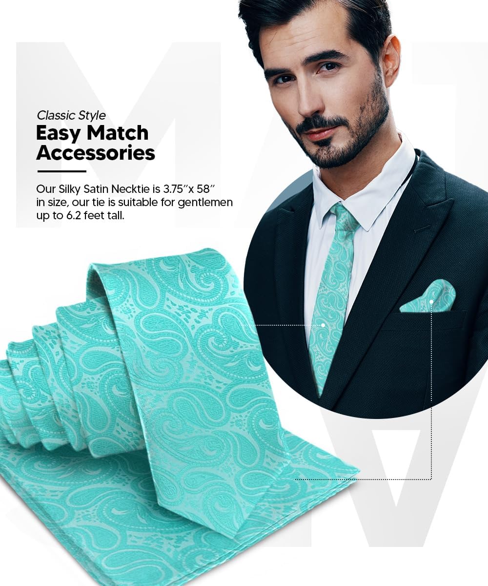 Premium Woven Paisley Necktie & Pocket Square Set for Men - Matching Men's Tie Set