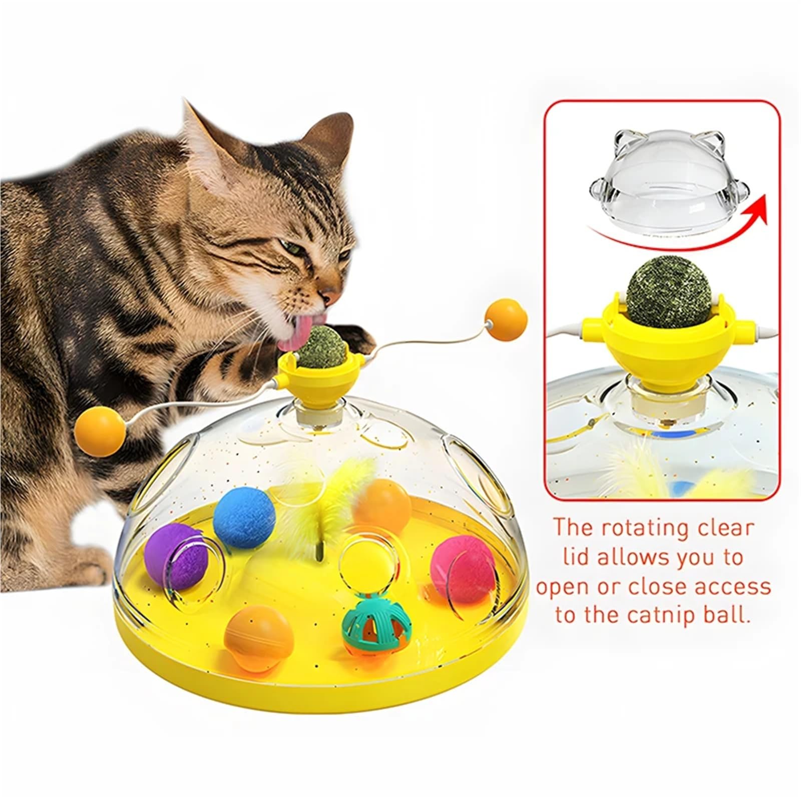Juego de caja de juguetes para gatos, bola de hierba gatera, varita giratoria para interiores, juguetes interactivos para aliviar el aburrimiento (amarillo)