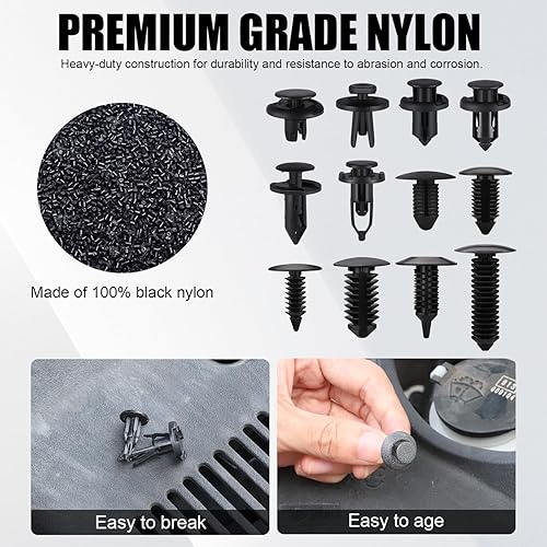 Miniatura 3 de LivTee Juego de 240 sujetadores de remache de plástico para automóvil surtido de clips de retención universales tipo empuje en caja con herramienta