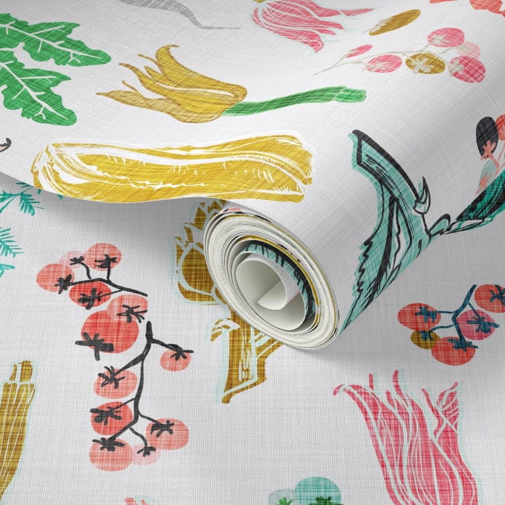 Peel & Stick Wallpaper 3ft x 2ft - Taupe Vegetables Spring Food Kitchen Carrot Cooking Veggies Summer Plants Garden Custom Removable Wallpaper by Spoonflower