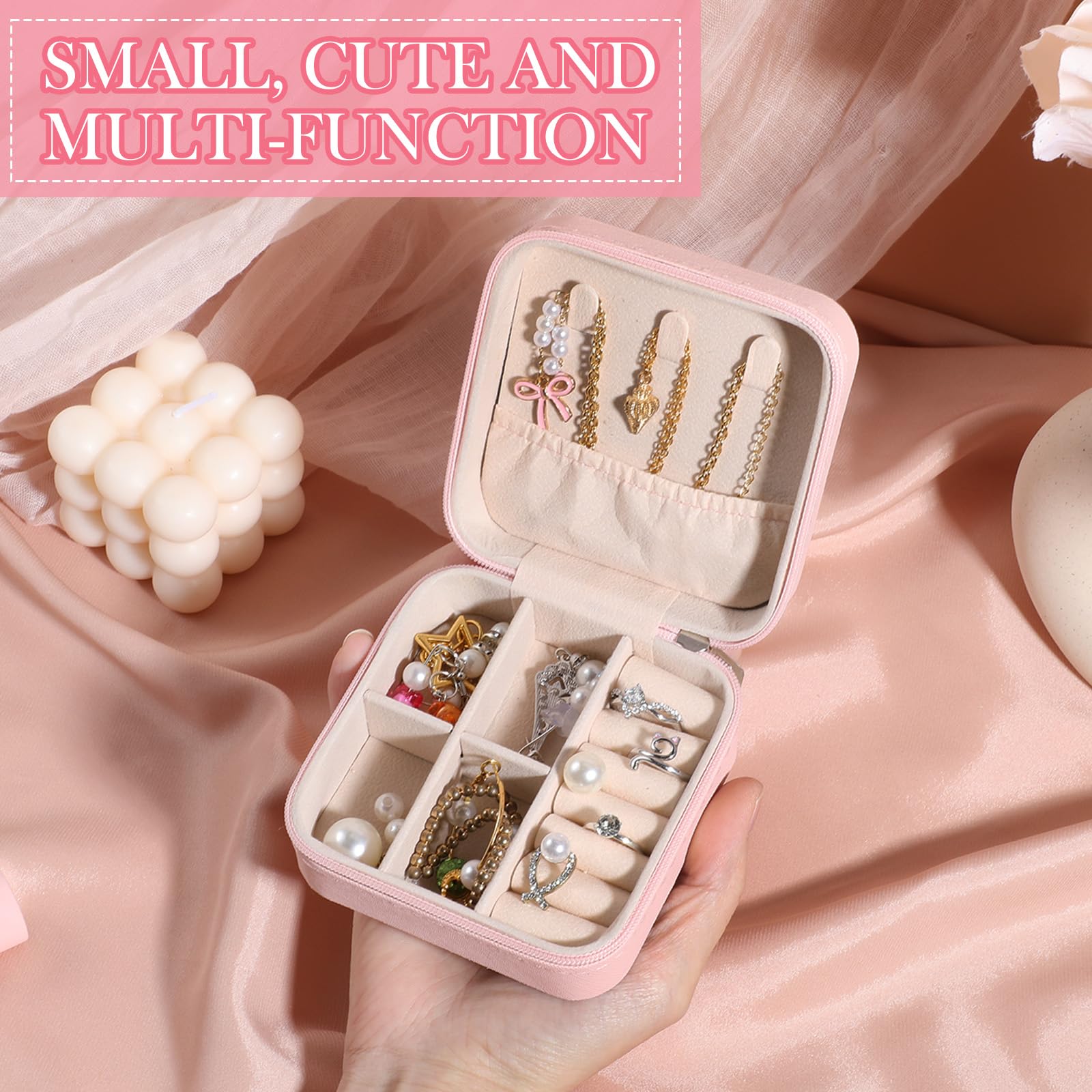 6 joyeros de viaje para dama de honor, caja de joyería pequeña, mini organizador de joyas, caja de almacenamiento portátil de piel sintética para aretes para mujeres y niñas, regalos de
