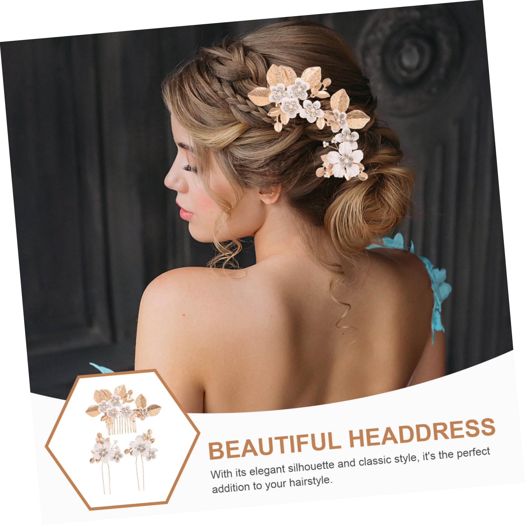 Didiseaon 4 Set Pettine per con foglie e fiori matrimonio sposa Tiara forcine decorative copricapo per la decorazione di nozze accessori per floreali plastica