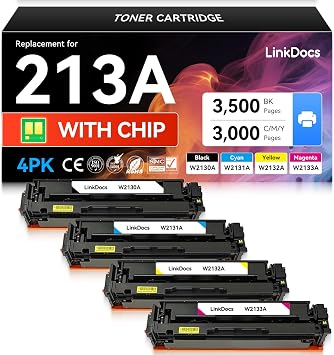 LinkDocs 213A W2130A W2131A W2132A W2133A Toner Cartridge Use for HP Enterprise 5700 MFP 5800 6700 6701 6701dn MFP 6800 6801 X55745 X57945 X654 X677 Printers 4 Pakc