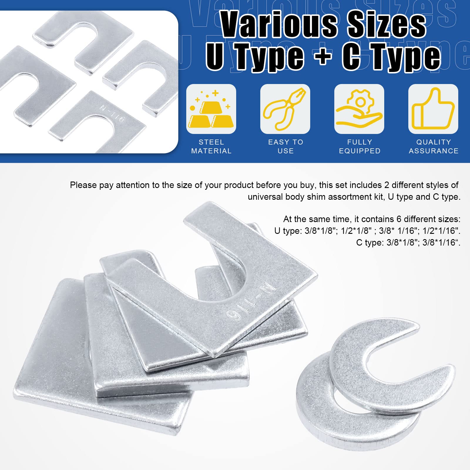 Glarks 152Pcs 3/8 "1/2" Kit universale per spessori del corpo, spessore universale del corpo per allineamento automatico per regolare parti del corpo o allineamento del camber