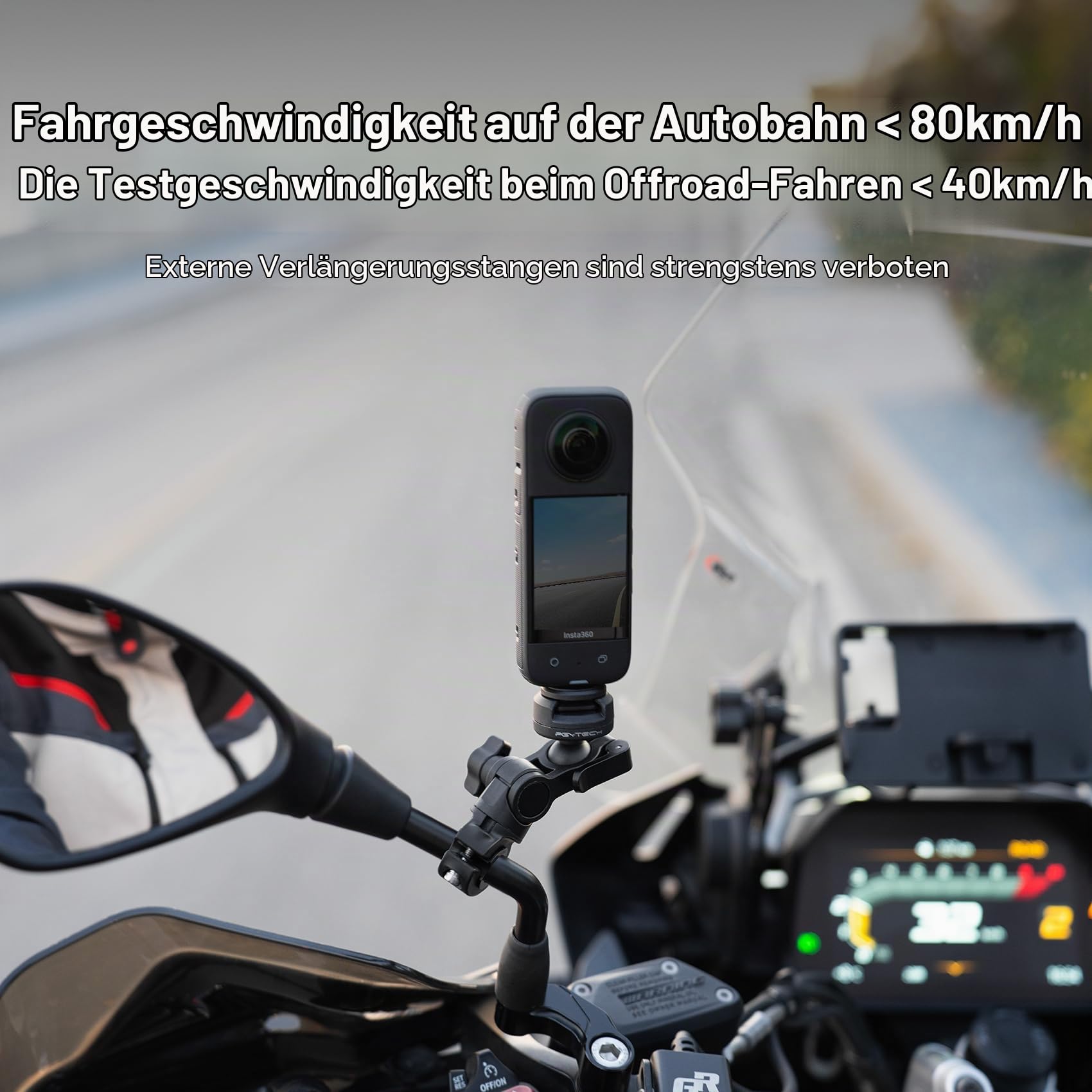 PGYTECH CapLock Rückspiegel Halterung, Motorrad Spiegel Actioncam Halter