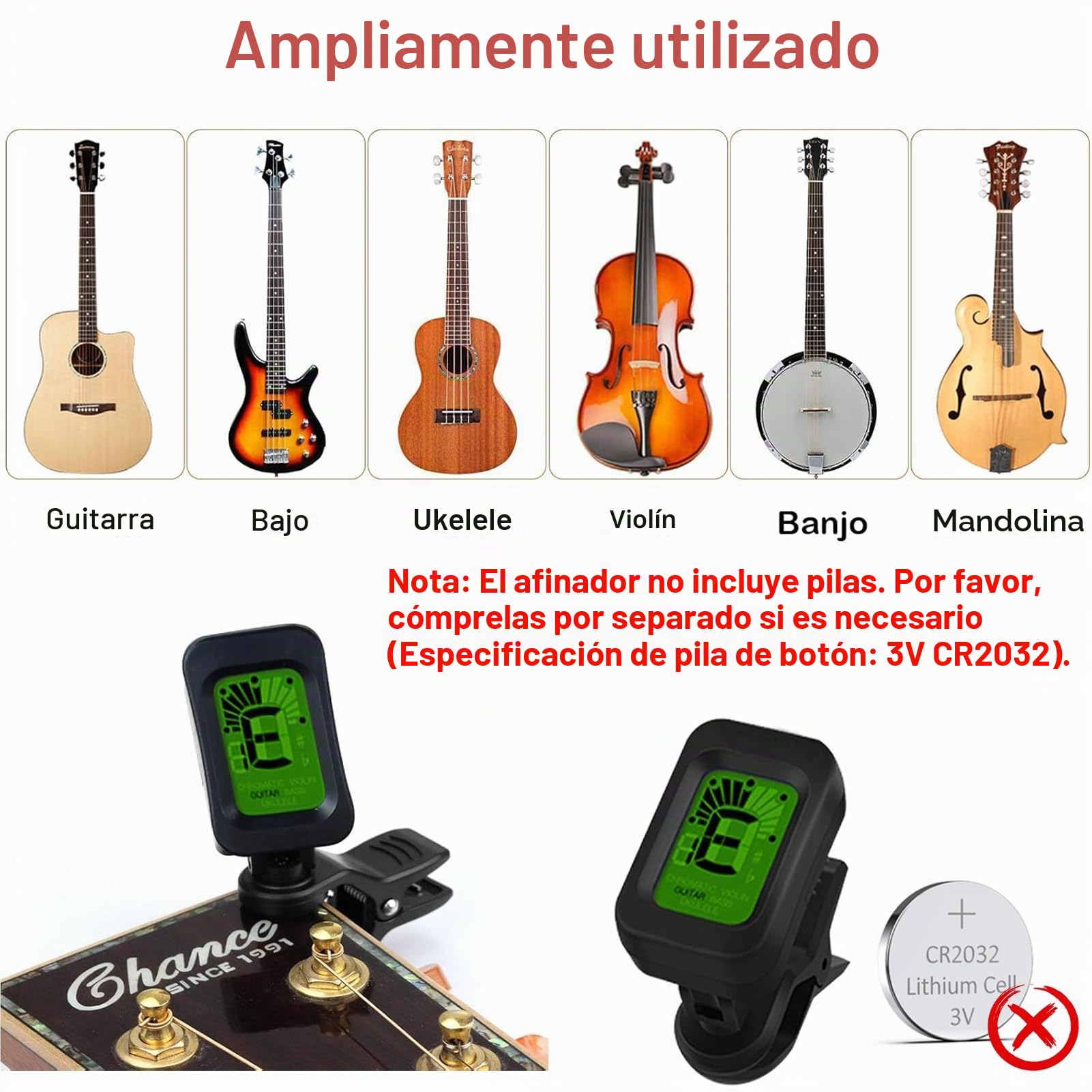 TTCR-II Accesorios Guitarra 78 Piezas con Afinador Guitarra,Correa,Soporte pared,Cejilla,15 Puas,3 juegos Cuerdas,Puente,Cejuela acustica