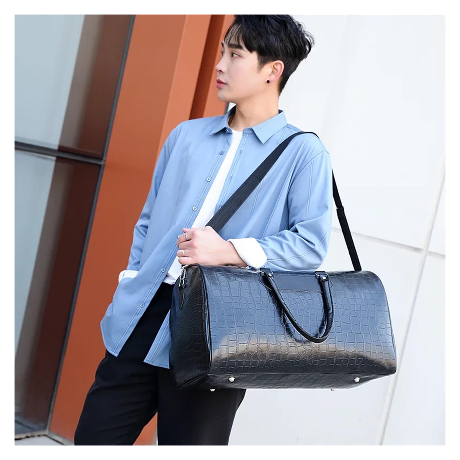 Bolsa De Viaje De Cuero Bolsos de viaje de cuero for hombres de negocios, bolsos de mano de gran capacidad, bolsos de mano, bolsos de viaje de embarque de moda, equipaje, bolso deportivo grande(Brown)
