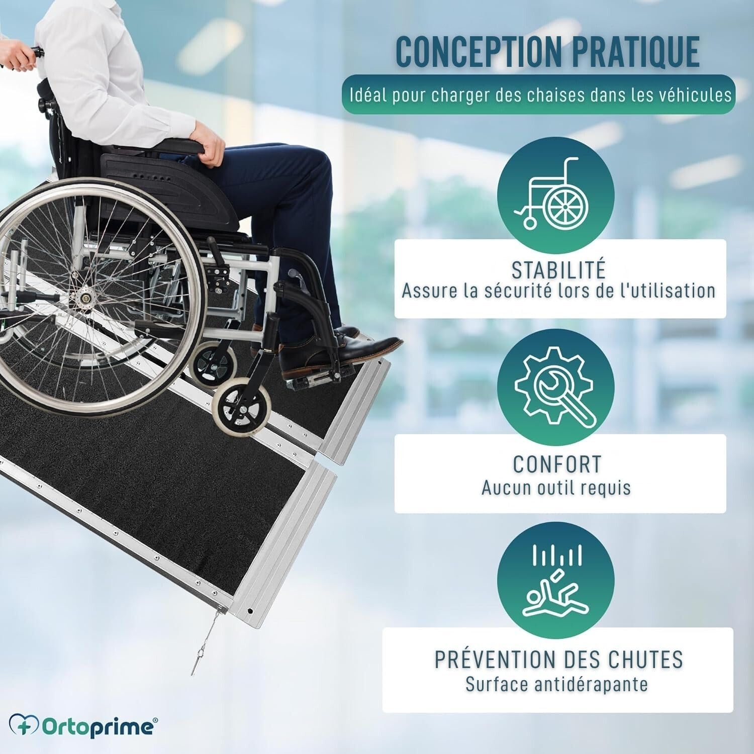 OrtoPrime Rampe Fauteuil Roulant Pliable et Portable Rampe PMR Antidérapante Charge Jusqu’à 270 kg