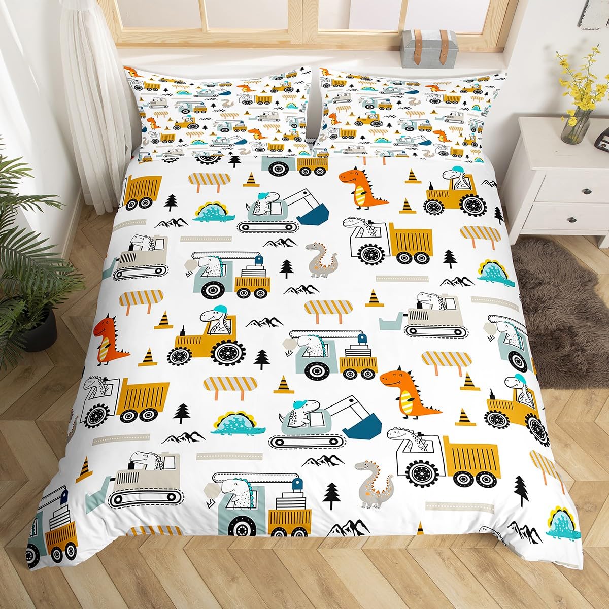 Construction Equipment Duvet Cover Set Kids Boys Full