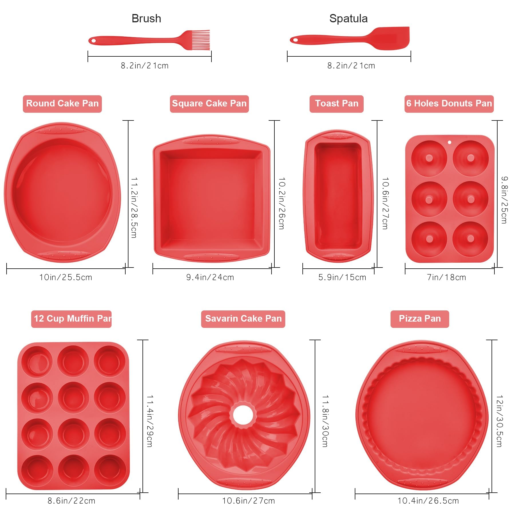 Aschef 14en1 Moule Silicone Patisserie Antiadhésif Moules Gateau Carré Rond Plat a Tarte pour Cake Tartelette Cupcake Pain de Mie Muffin Brioche Donuts Brownie kouglof Savarin Quiche Pizza