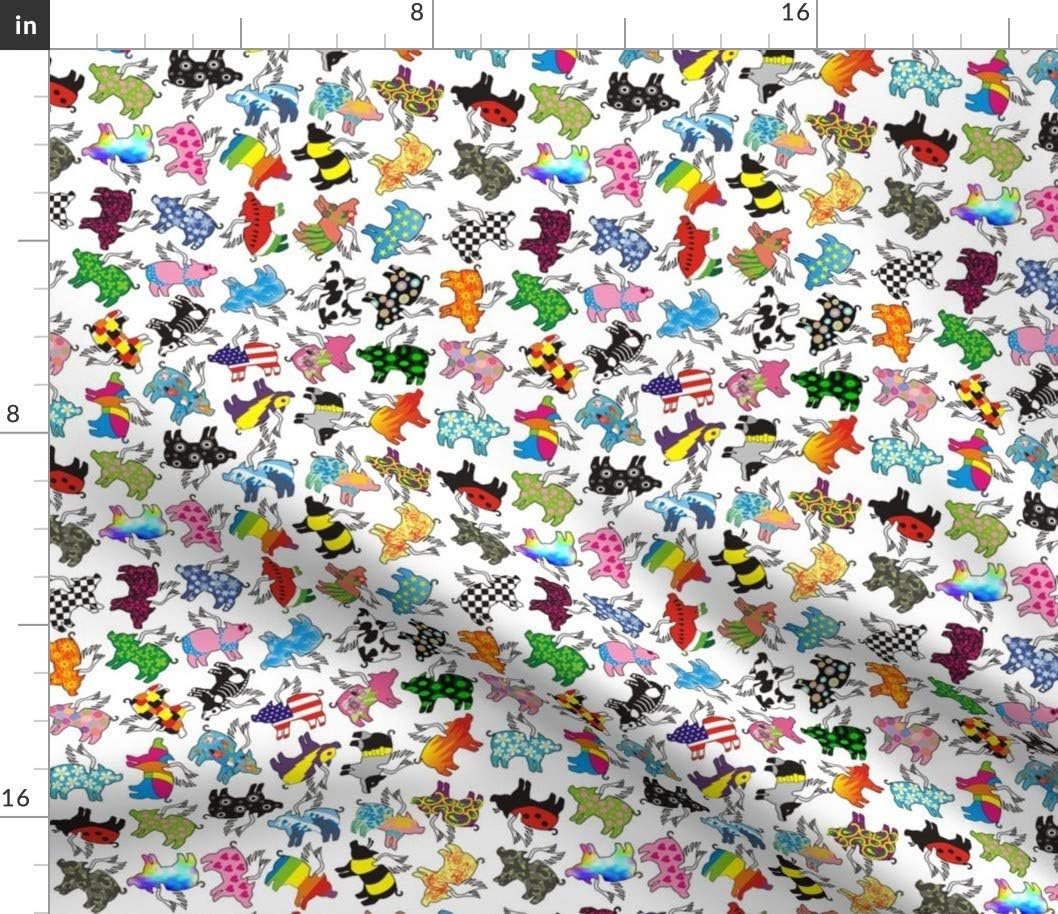 Spoonflower Fabric - Flying Pigs Whimsical Animals Pig Printed on Petal Signature Cotton Fabric by The Yard - Sewing Quilting Apparel Crafts Decor
