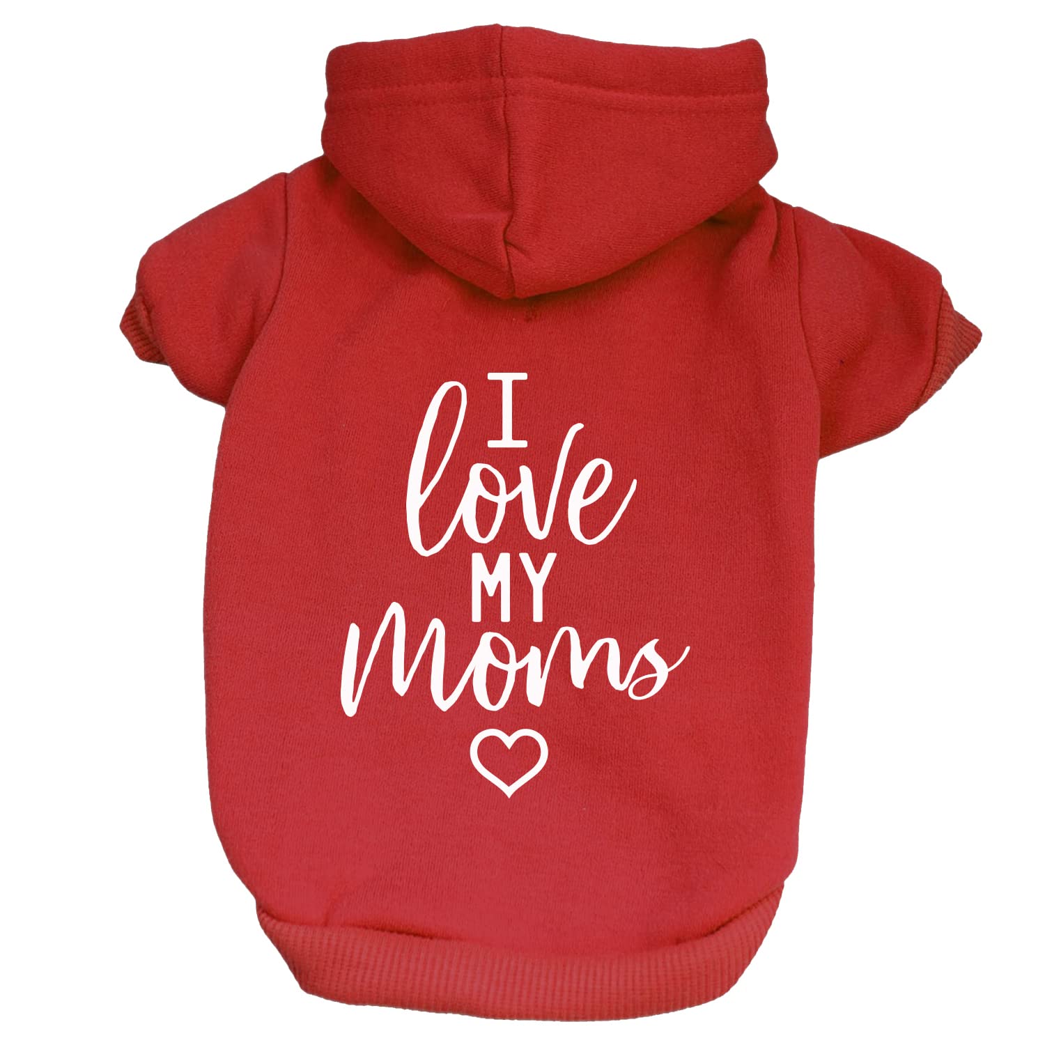 I Love My Moms (Two) Mother's Day Dog Hoodie | Fleece Lined |Leash Hole| Pride Day | LGBTQ+ | Rainbow | Parade|Red, 4X-Large 175