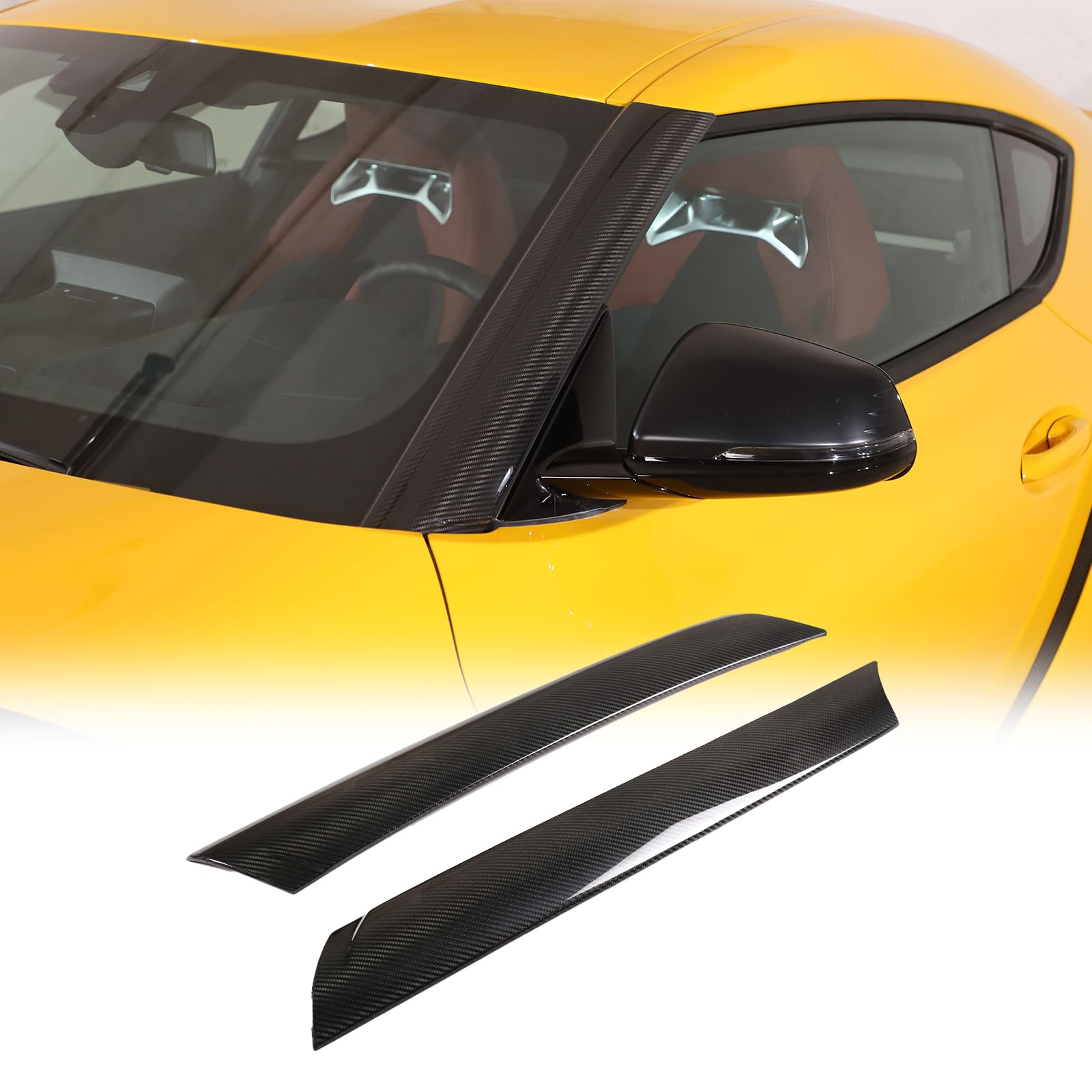 Photo 1 of Real Carbon Fiber Windshield A-Pillar Molding Cover Fit for Toyota Supra GR A90 A91 MK5 2019-2026, Windshield Side Window Pillar Trim Cover Accessories 2Pcs (Black)