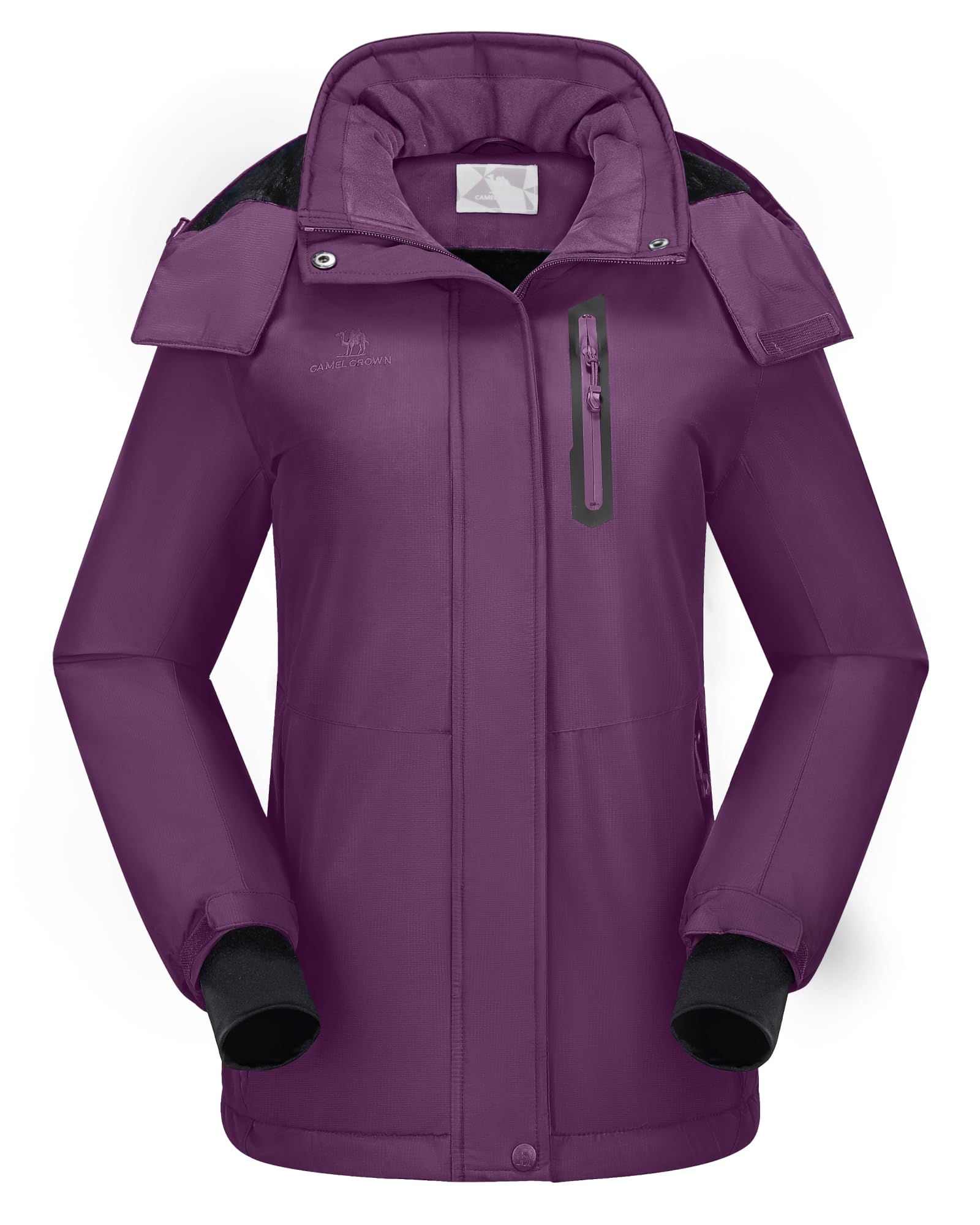 CAMEL CROWN Women's Ski Jacket Waterproof Warm Winter Snow Coat Hooded Mountain Outdoor Windbreaker Windproof Jacket