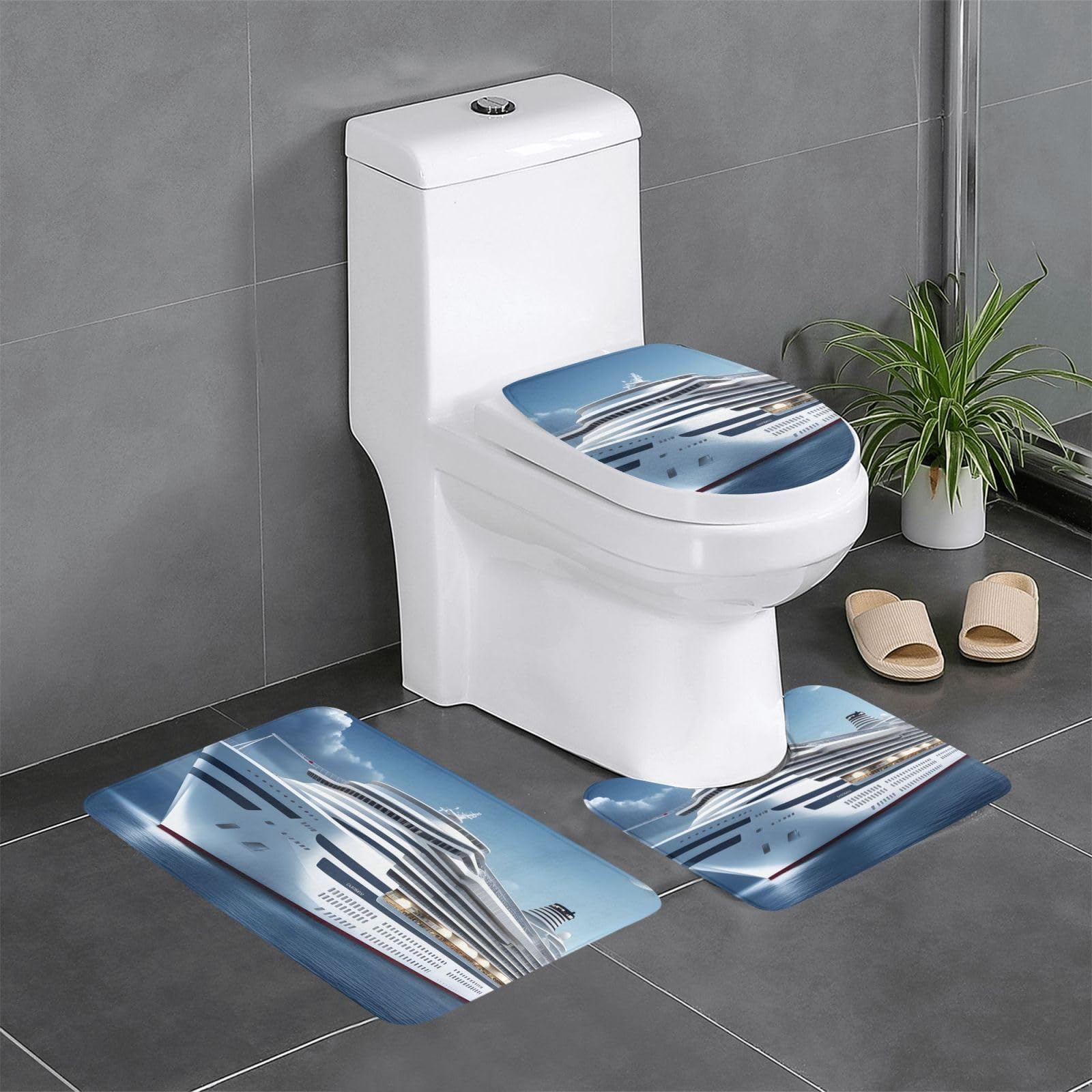 Tapis de WC et coiffeuse style bord de mer pour créer une ambiance évasion dans la maison