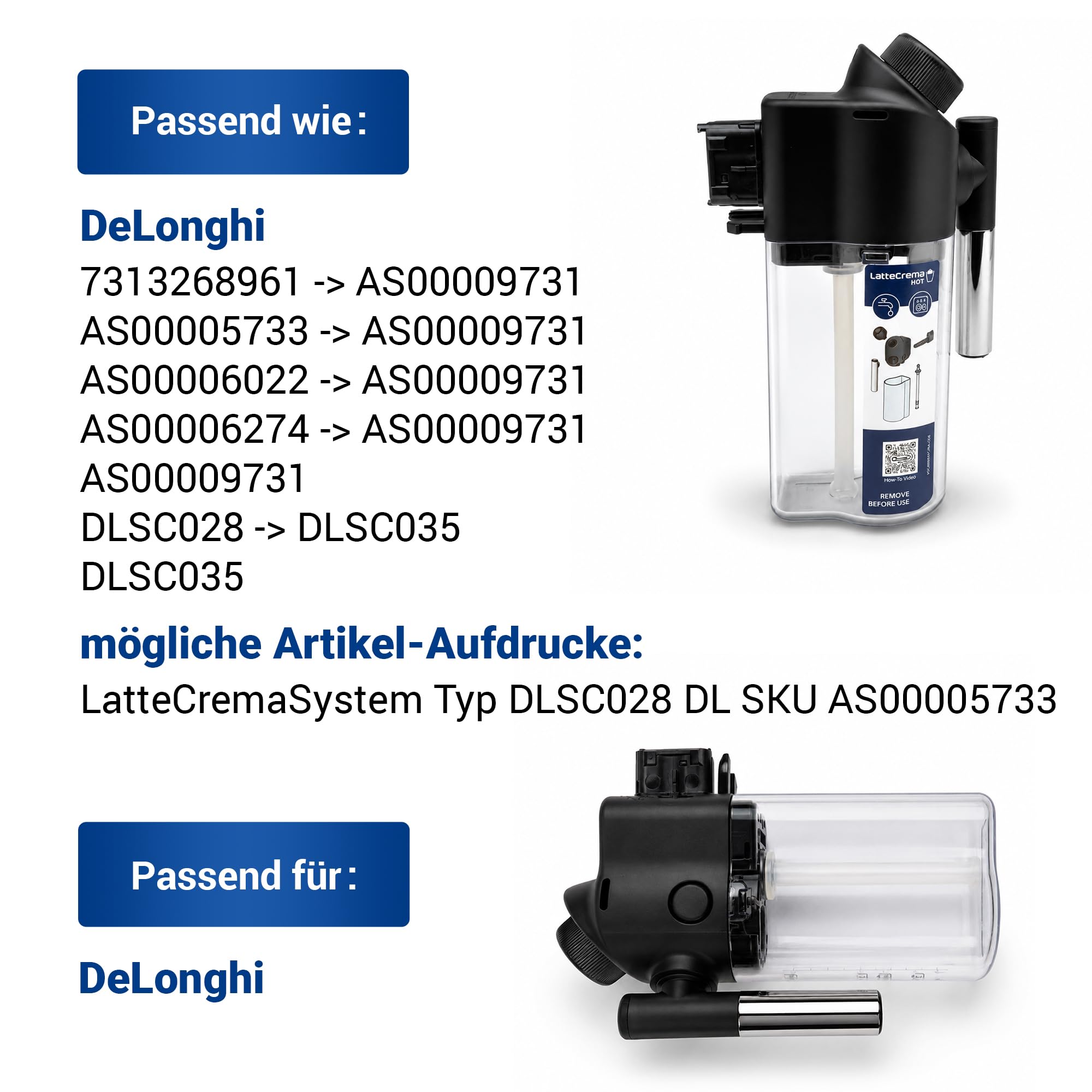 VIOKS Milchbehälter Kaffeemaschine Ersatz für DeLоnghi DLSC028 AS00005733 | Milchkännchen-Aufschäumer Behälter, für LatteCrema-System, Cremigen Milchschaum, Kaffeevollautomat Latteplus Lattepro