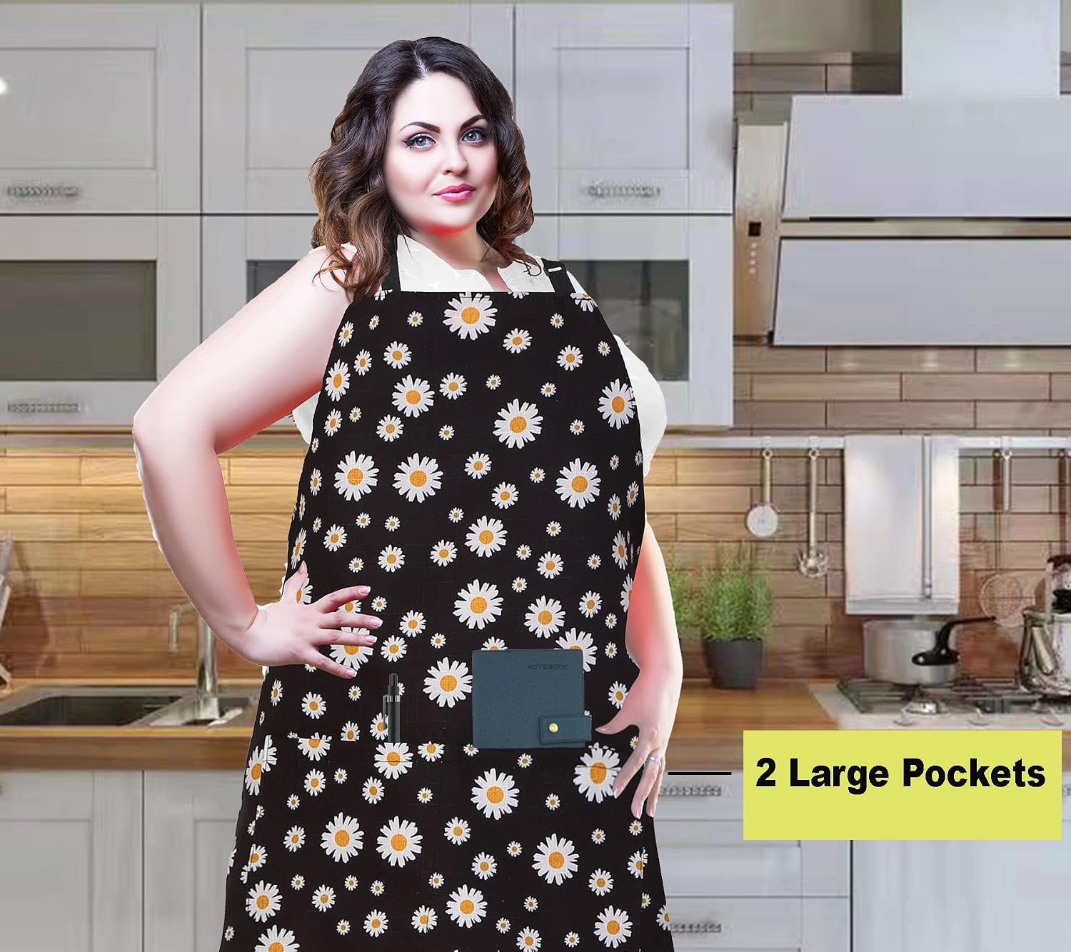 Plus Size Adjustable Bib Apron Water Resistant Canvas Extra Wide Long Ties Aprons with 2 Pockets Kitchen Cooking Gardening image 3