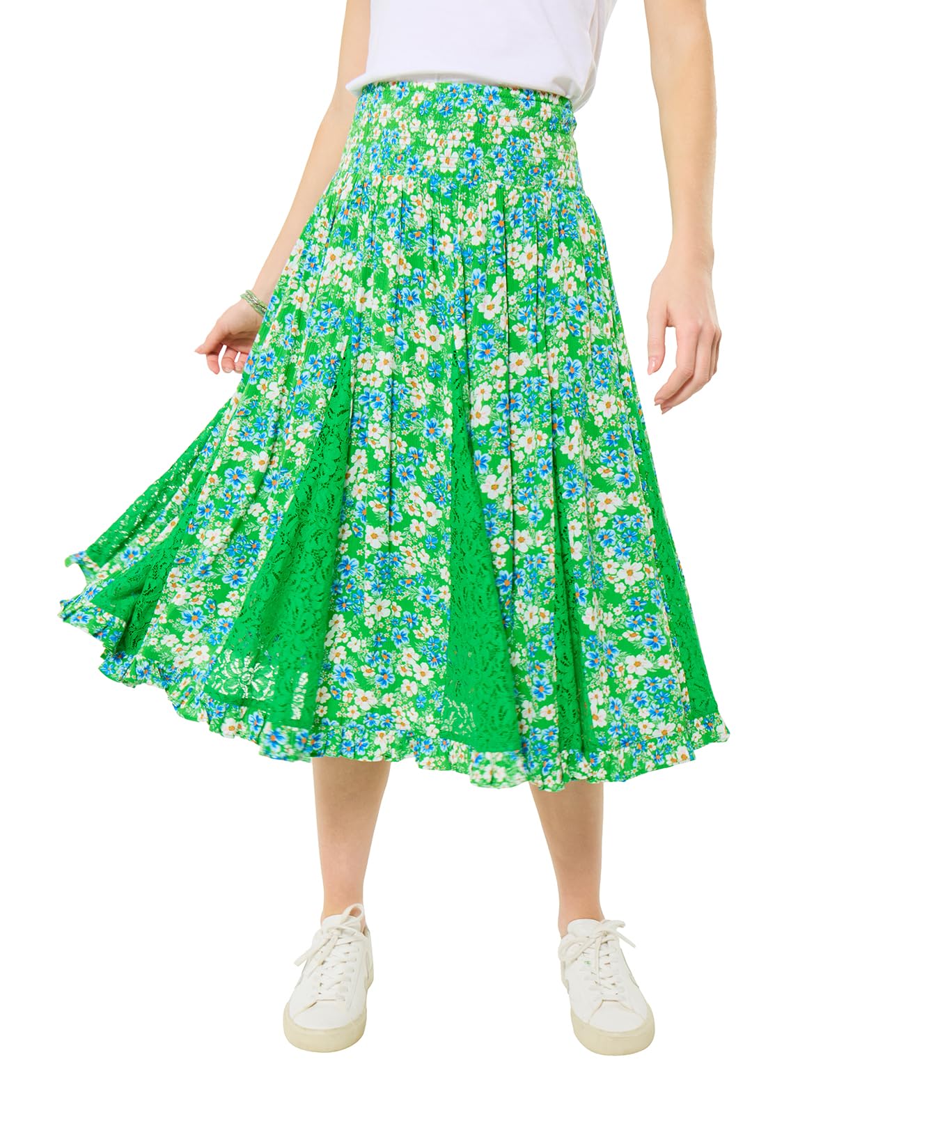 Joe Browns Women's Floral Lace Insert Godet Knee Length Skirt in Green | Size: 12