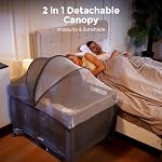 Pamo Babe Paquet et jeu 1-Second Configuration 4-in-1 Lit bébé portable avec bassin, Mosquito Net, Table à langer & Arche de jouets
