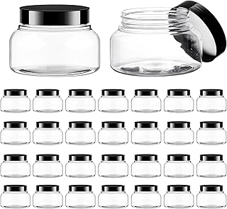 30 Pack Clear Body Scrub Jars 8oz Clear Plastic Jars with Lids Sugar Scrub Containers Empty Refillable Containers Round Low Profile Samples Jars for Makeup, Body Butter, Creams, Travel Storage