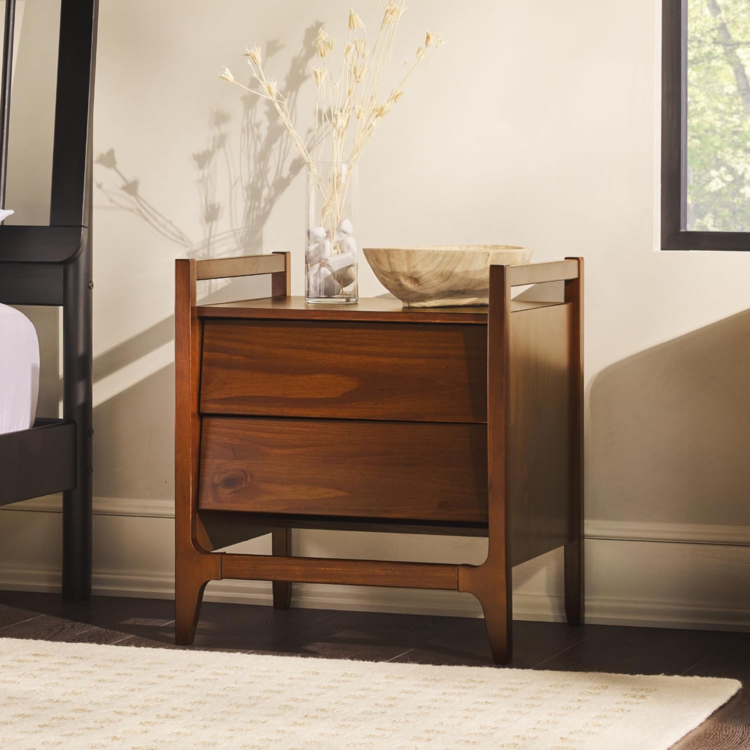 Walker Edison Leif Scandi Angled Drawer-Face Nightstand, 22 Inch, Walnut Walnut 22 Inch