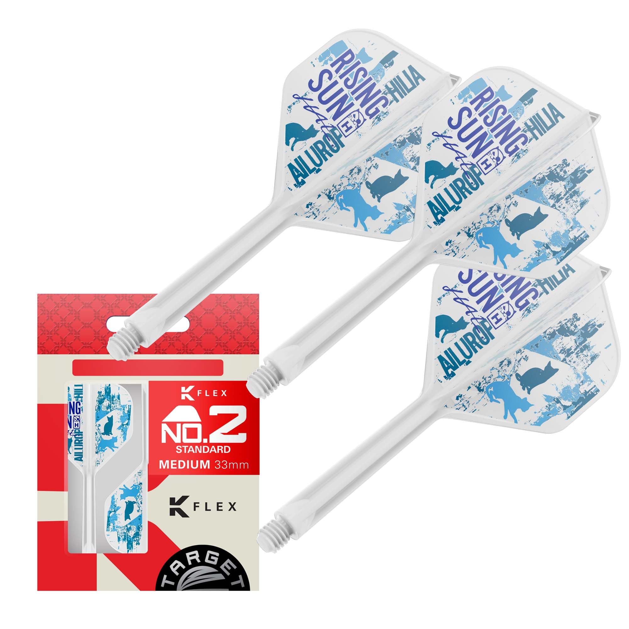 Target Japan Rising Sun K Flex Dart Flights and Shaft System, No.2 | Pack of 3 Kflex All In One Flight, Haruki Muramatsu Accessories | K-Flex Dart Stem - Medium