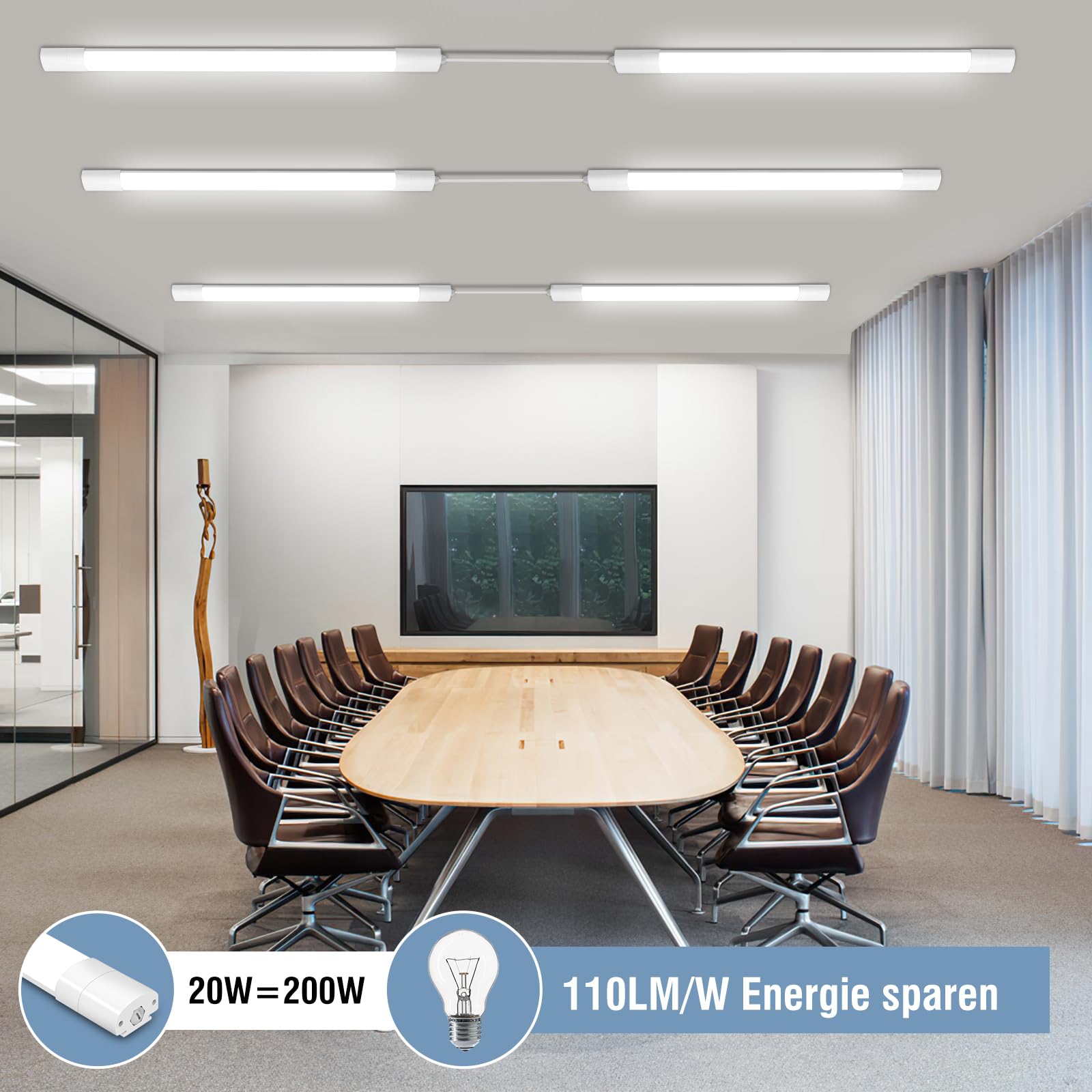 4PCS Tubo Led 60CM, 20W 2200LM, IP65 Impermeable Fluorescente Led, Lampara Regleta Led para Garaje, Oficina, Sótano, Taller, Cocina, Baño, Almacén, Blanco Natural 4000K