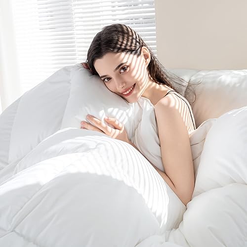 Miniatura 3 de ELNIDO QUEEN Feather Down Comforter King Duvet Insert, Luxurious Fluffy Hotel Style White Bedding Comforter, 100% Cotton Cover Medium Warmth for All