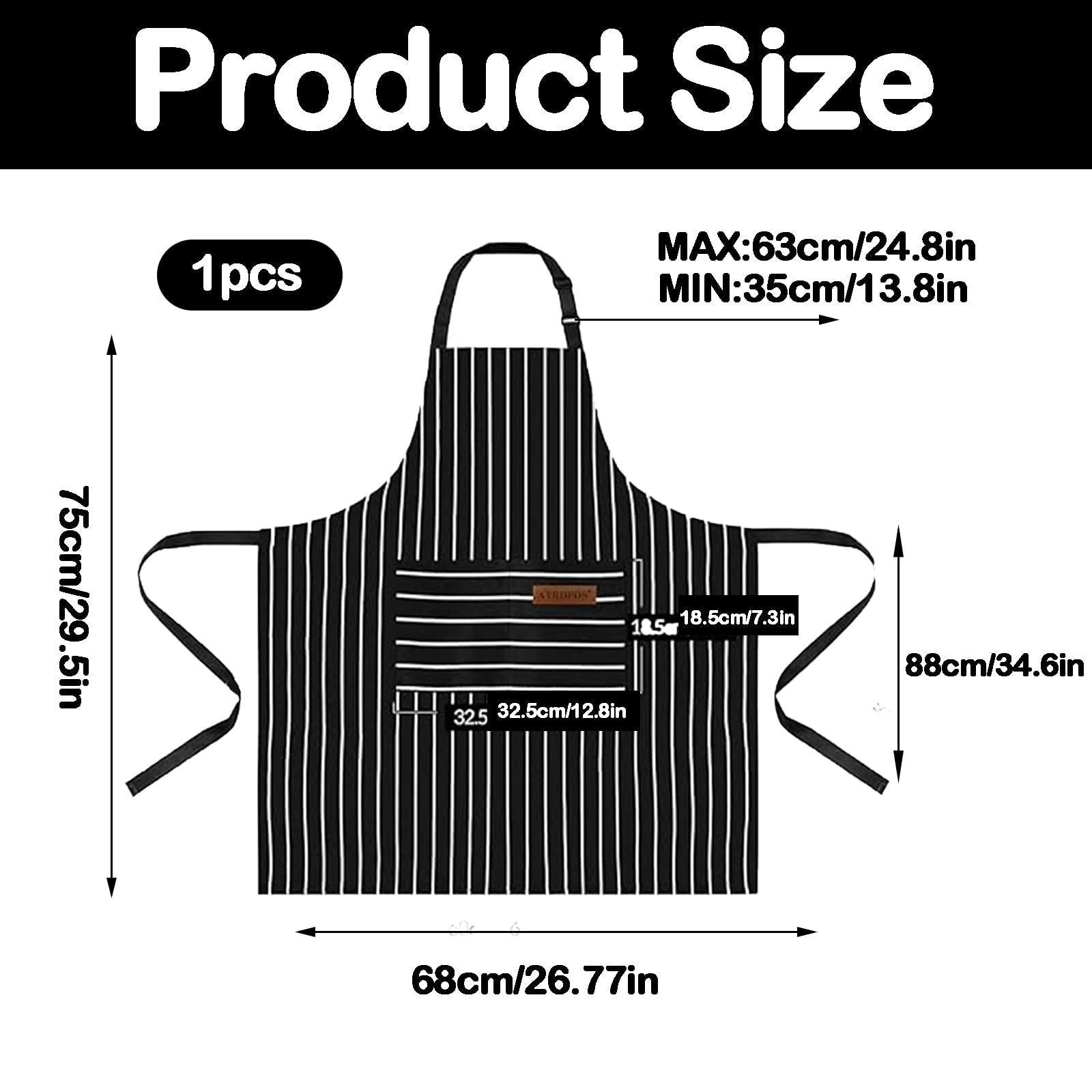 WNXBFO Apron for Unisex Adjustable Grilling Aprons for Men and Women Pockets Cooking Kitchen Chef Black Apron - Image 2