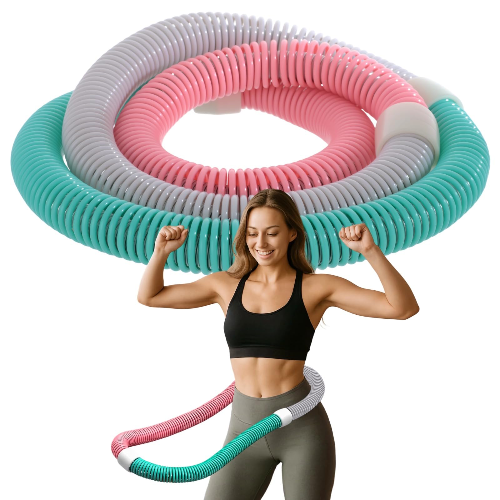 Soft Spring Hula Circle for Adults, 2.9 lbs PVC Padded Foldable Fitness Hoop with Noise Reduction Design, Supports Abdominal Waist Chest Leg Workouts, Body Sculpting-image-13